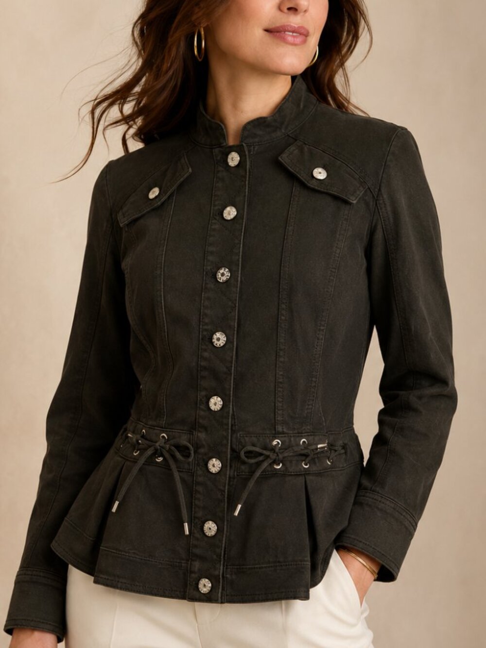 White House Black Market Pret Military Peplum Jacket Green Small